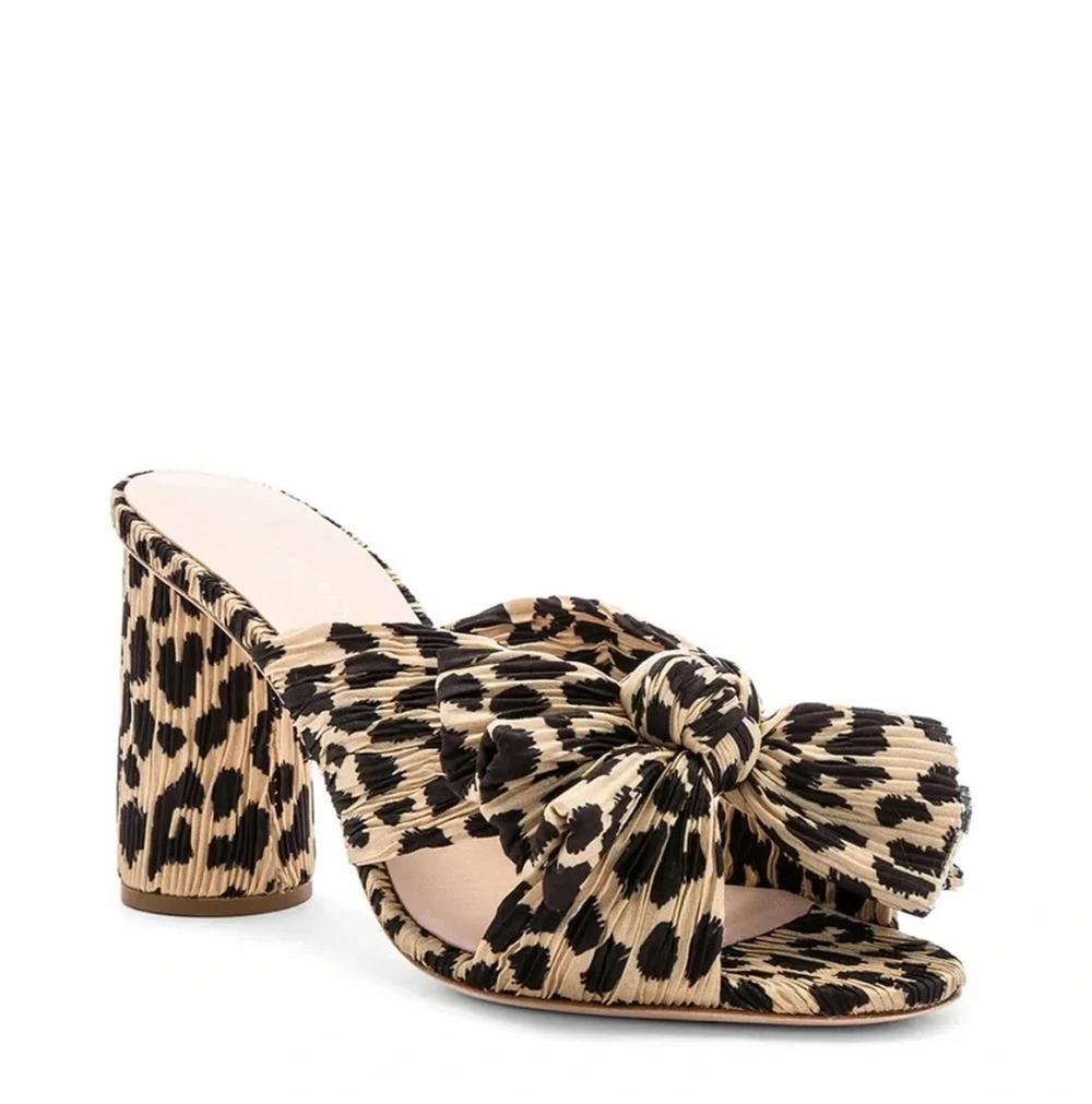 Loeffler Randall Penny Pleated Bow Sandal Slide Slip On Animal Print Open Toe 7